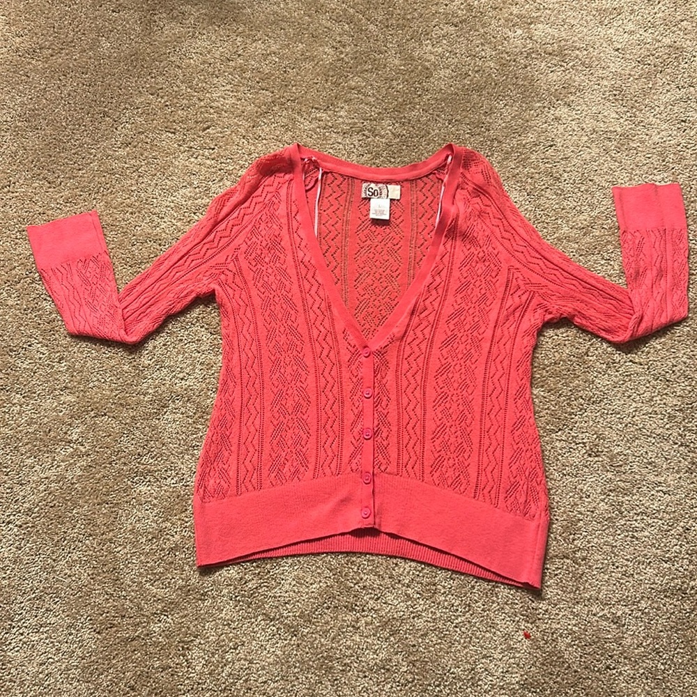 SO Coral 3/4 Sleeve Cardigan